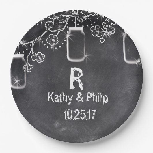 Assiettes En Carton Mason Jar Chalkboard Chalkboard Éclairage Mariage  (Devant)