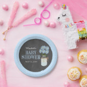 Assiettes En Carton Mason Jar Chalkboard Look Blue Dots Baby shower (Fête)