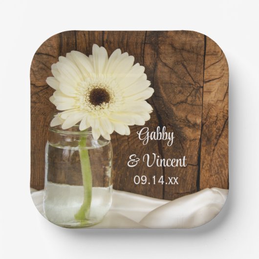 Assiettes En Carton Mason Jar et White Daisy Country Barn Mariage (Recto)