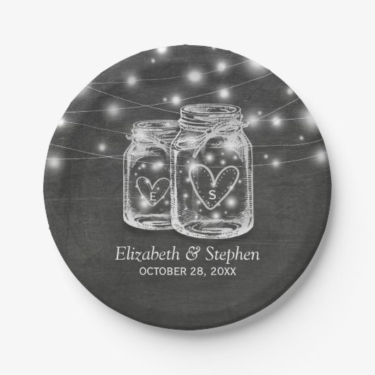 Assiettes En Carton Mason Jar String Lights Chalkboard Wedding shower (Devant)