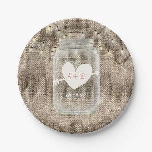 Assiettes En Carton Mason Jar & String Lumières Rustique Mariage Burla (Devant)