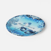Assiettes En Carton Masque bleu hiver Mascarade Masque & Snowflakes Él (Angle)