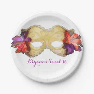 Assiettes En Carton Masque de bal masqué floral tropical élégant