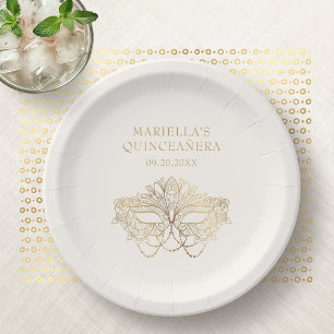 Assiettes En Carton Masque de Mascarade Élégant Quinceanera