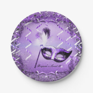 Assiettes En Carton Masque de Mascarade Violet Élégant Bal de Fête