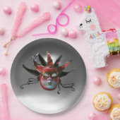 Assiettes En Carton MASQUE JESTER ROUGE NOIR, Fête Mascarade (Fête)