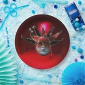 Assiettes En Carton MASQUE JESTER ROUGE NOIR, Fête Mascarade (Fête)