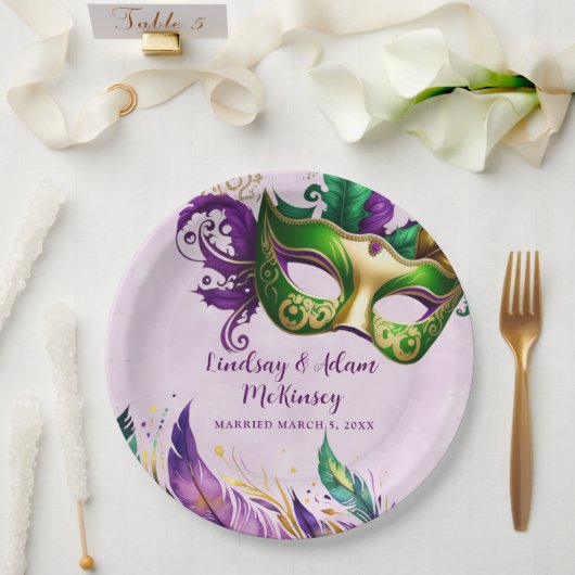 Assiettes En Carton Masque Mardi Gras (Mariage)