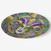 Assiettes En Carton Masque Mardi Gras Jester Vert Or (Angle)