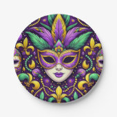 Assiettes En Carton Masque Mardi Gras/perles/fleur de lis (Devant)