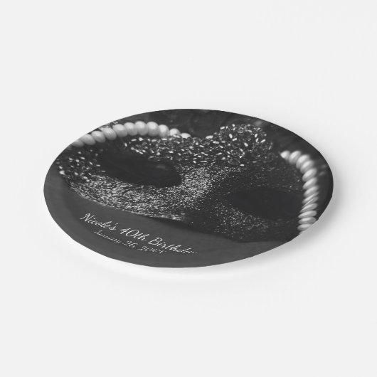Assiettes En Carton Masque noir & blanc Masquerade Masque & Perles Par (Angle)