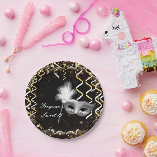 Assiettes En Carton Masque or et argent Masquerade Masque fête d'anniv (Fête)