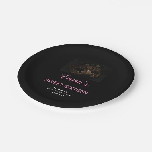 Assiettes En Carton Masquerade Masque Sweet 16 15 Anniversaire Noir, R (Angle)