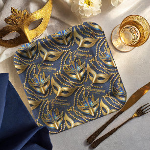 Assiettes En Carton Masquerade perles Quinceanera Masques bleu ID1031