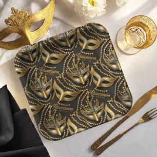 Assiettes En Carton Masquerade perles Quinceanera Masques noir ID1031