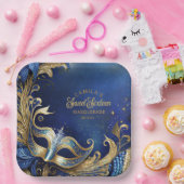 Assiettes En Carton Masquerade Sweet 16 Blue Gold ID1032 (Fête)