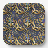 Assiettes En Carton Masquerade Sweet 16 perles Masques Blue ID1032 (Recto)