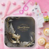 Assiettes En Carton Masquerade Sweet 16 Welcome Black Gold ID1032 (Fête)