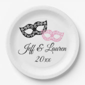 Assiettes En Carton Masques de carnaval vénitien personnalisé mariage (Devant)