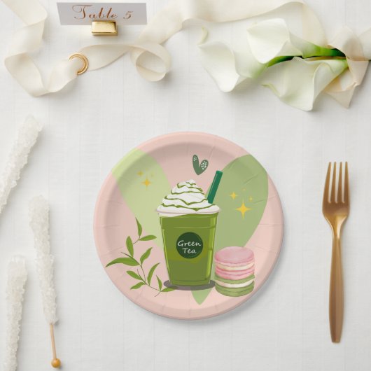 Assiettes En Carton Matcha et Macarons (Mariage)