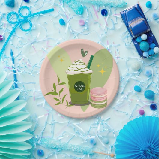 Assiettes En Carton Matcha et Macarons (Fête)