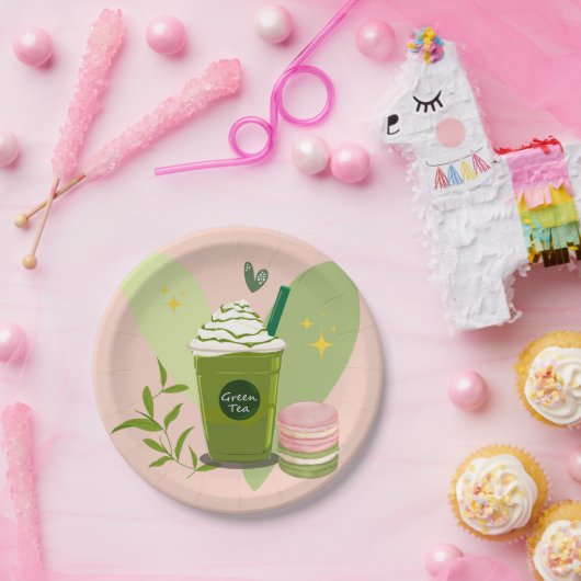 Assiettes En Carton Matcha et Macarons (Fête)