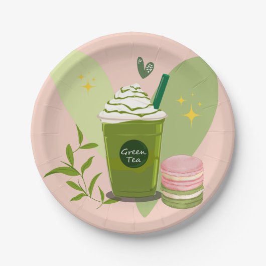 Assiettes En Carton Matcha et Macarons (Devant)