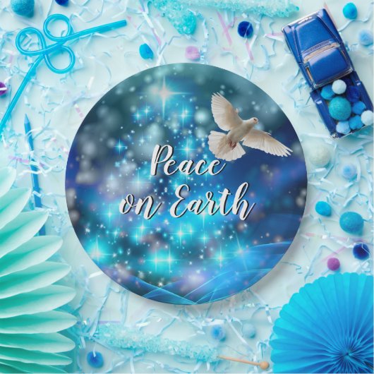 Assiettes En Carton Matching Blue Dove Peace Christmas 9" (Fête)