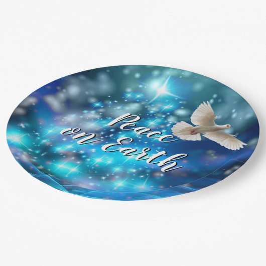 Assiettes En Carton Matching Blue Dove Peace Christmas 9" (Angle)