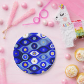 Assiettes En Carton Mati Mataki grecque - Matiasma Evil Eye blues (Fête)