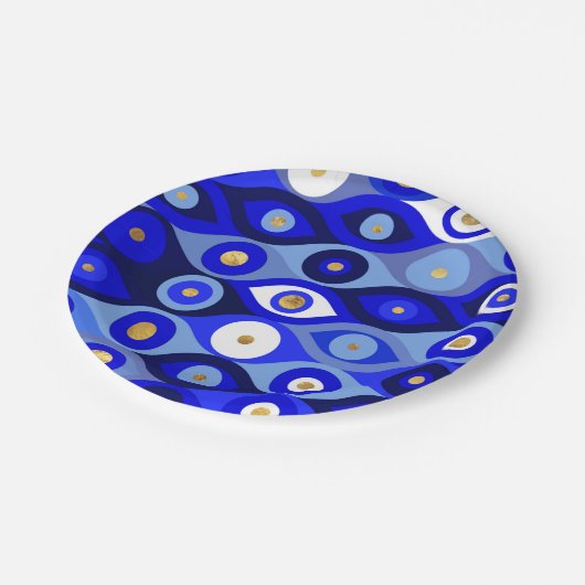 Assiettes En Carton Mati Mataki grecque - Matiasma Evil Eye blues (Angle)