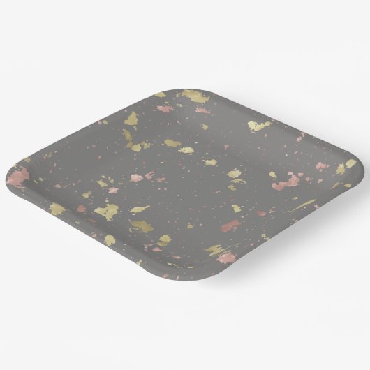 Assiettes En Carton Matte Gold et Rose Gold Flakes gris foncé chaud (Angulaire)