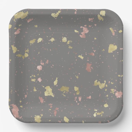Assiettes En Carton Matte Gold et Rose Gold Flakes gris foncé chaud (Recto)