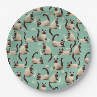 Assiettes En Carton Mauvais chats siamois frapper des trucs