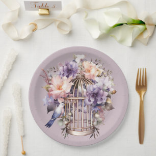 Assiettes En Carton Mauve Finery violet rose douche à oiseaux