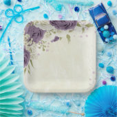 Assiettes En Carton mauve fleurs blanches verdure mariage (Fête)