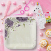 Assiettes En Carton mauve fleurs blanches verdure mariage (Fête)