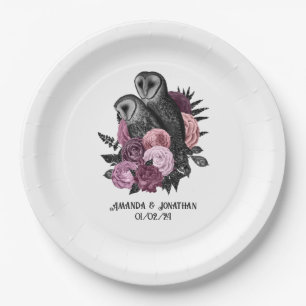 Assiettes En Carton Mauve Floral Glam Gothique Hiboux