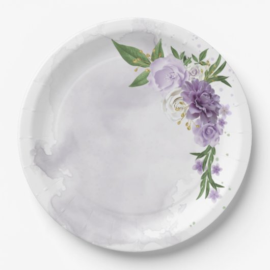 Assiettes En Carton mauve mauve blanc floral (Devant)