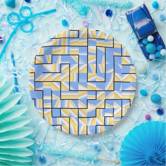 Assiettes En Carton Maze bleu et jaune (Fête)