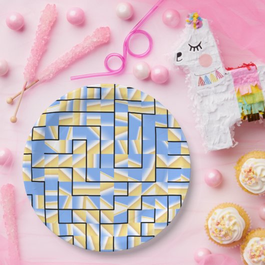 Assiettes En Carton Maze bleu et jaune (Fête)