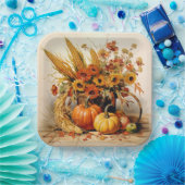 Assiettes En Carton Médaille de récolte : le feuillage et les fleurs (Fête)