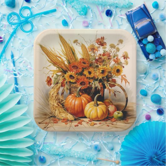 Assiettes En Carton Médaille de récolte : le feuillage et les fleurs (Fête)