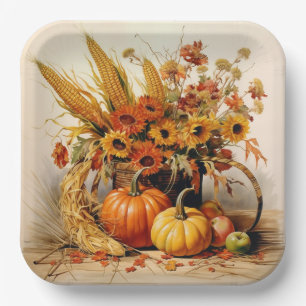 Assiettes En Carton Médaille de récolte : le feuillage et les fleurs
