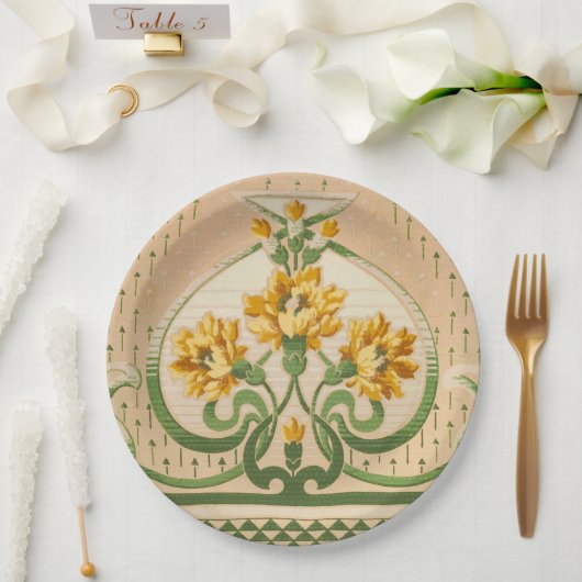 Assiettes En Carton Médaille des Bouquets de fleurs jaunes Art Nouveau (Mariage)
