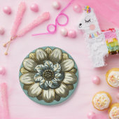 Assiettes En Carton Médaillon floral orné sur Arrière - plan bleu clai (Fête)