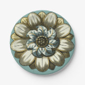 Assiettes En Carton Médaillon floral orné sur Arrière - plan bleu clai (Devant)