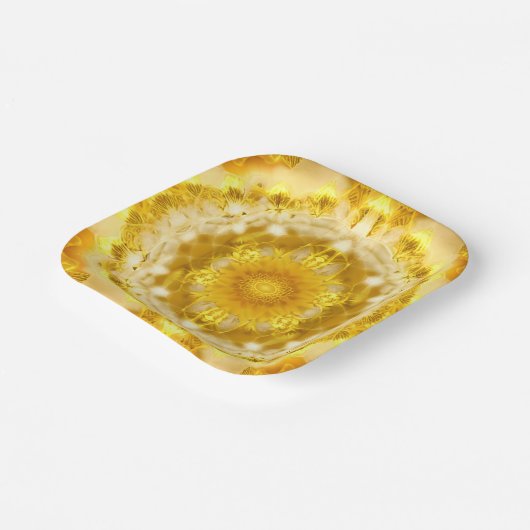 Assiettes En Carton Médaillon Motif en Motif Batik Jaune de moutarde (Angulaire)