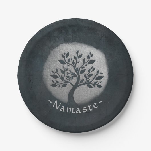 Assiettes En Carton Méditation Yoga Instructeur Reiki Arbre Noir Argen (Devant)