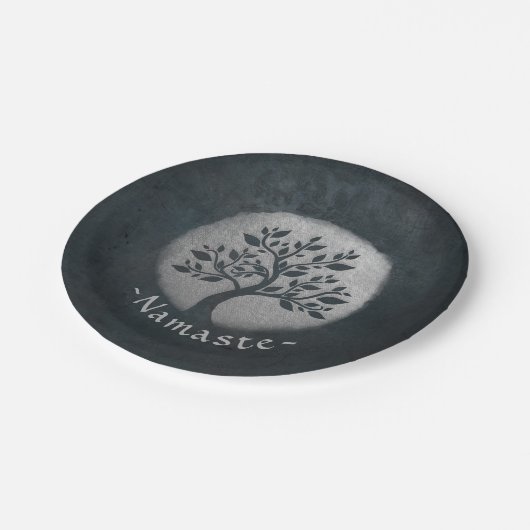 Assiettes En Carton Méditation Yoga Instructeur Reiki Arbre Noir Argen (Angle)